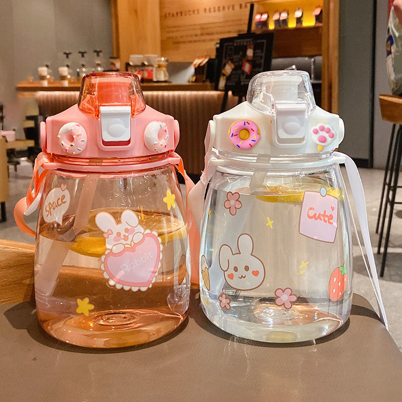 Portable Water Bottles with 3D Stickers Cute Kettle 1200Ml Shaker Bott –  tauezhon