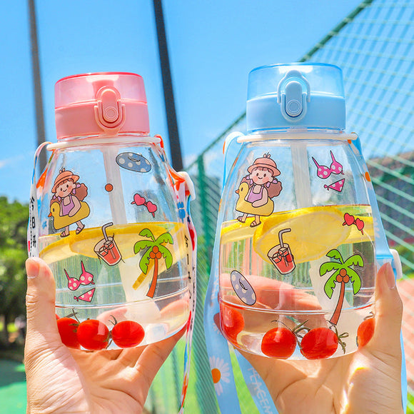 Summer Large Capacity Big Belly Water Bottle Cartoon Cute Sticker Kids –  tauezhon